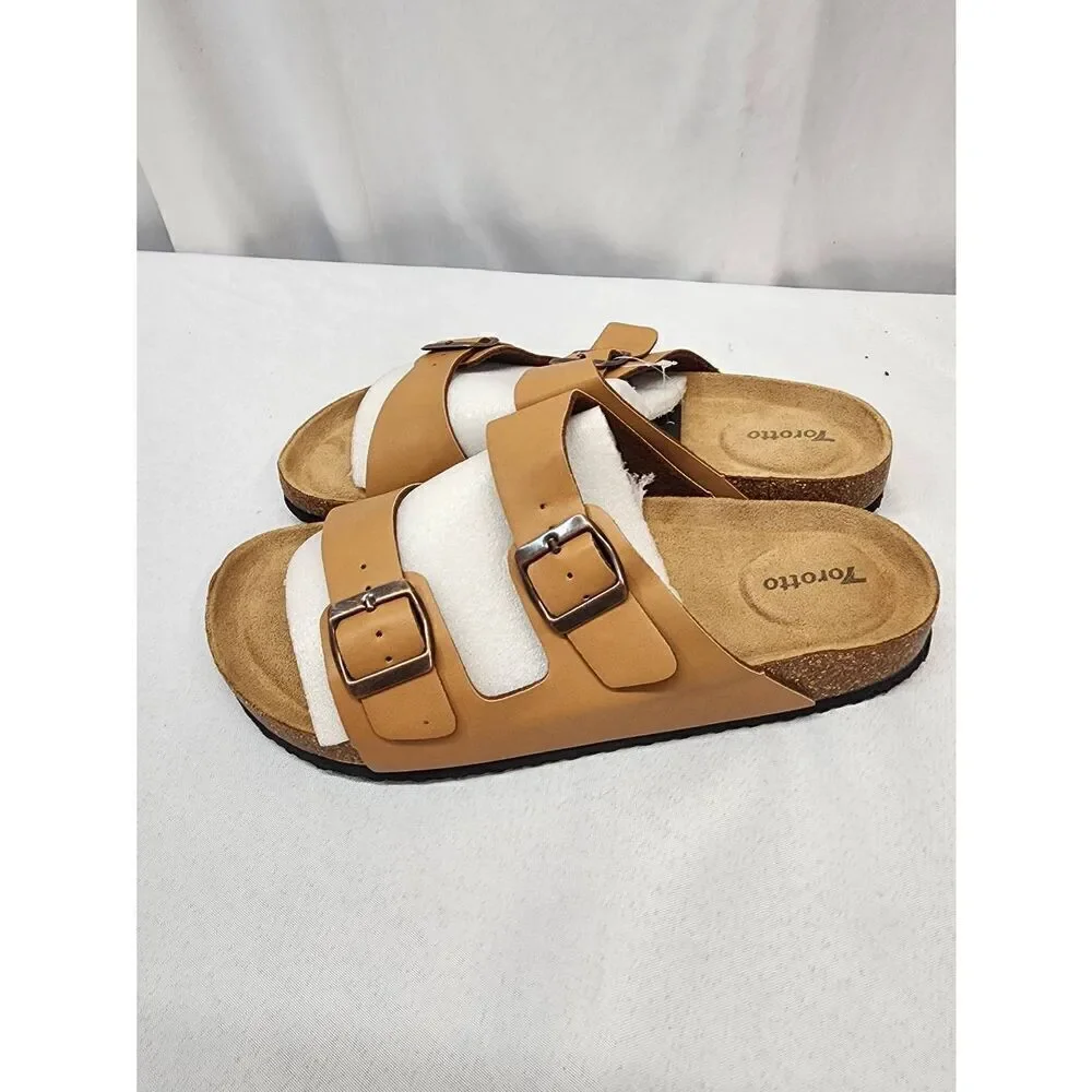 Torotto Mens EU 43 US 9.5-10 Slides Cork Open Toe Adjustable Webbing Flat Sandal